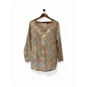 Eddie Bauer 100% Cotton Tunic Popover Top Floral Paisley Embroidered 1X Boho